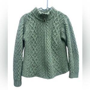Vintage Inis crafts merino wool Sage Green Aran Knit Cardigan High Collar medium